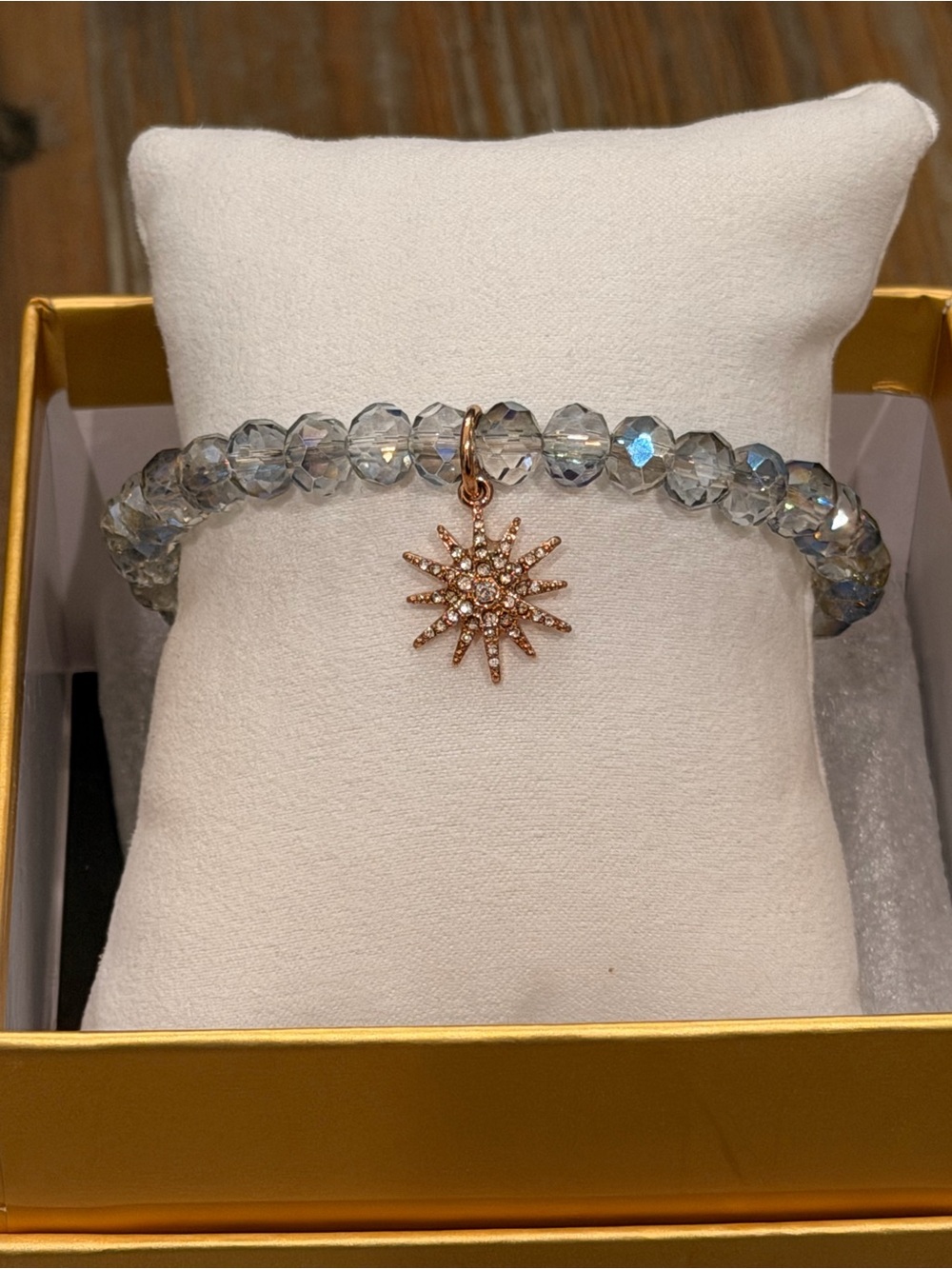 Bomb Party New! Faceted Blue Bead Bracelet with Rose Gold Starburst Charm